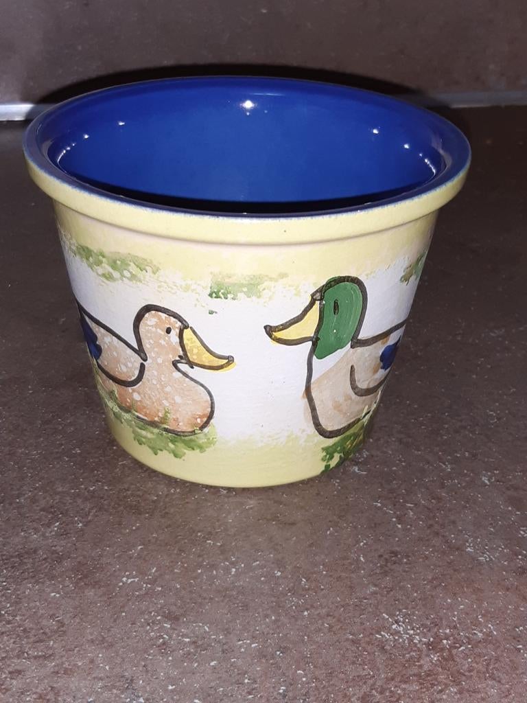 Vintage bloempot eenden West Germany 12,5 cm, Rond, Ophalen of Verzenden, Aardewerk, Minder dan 40 cm