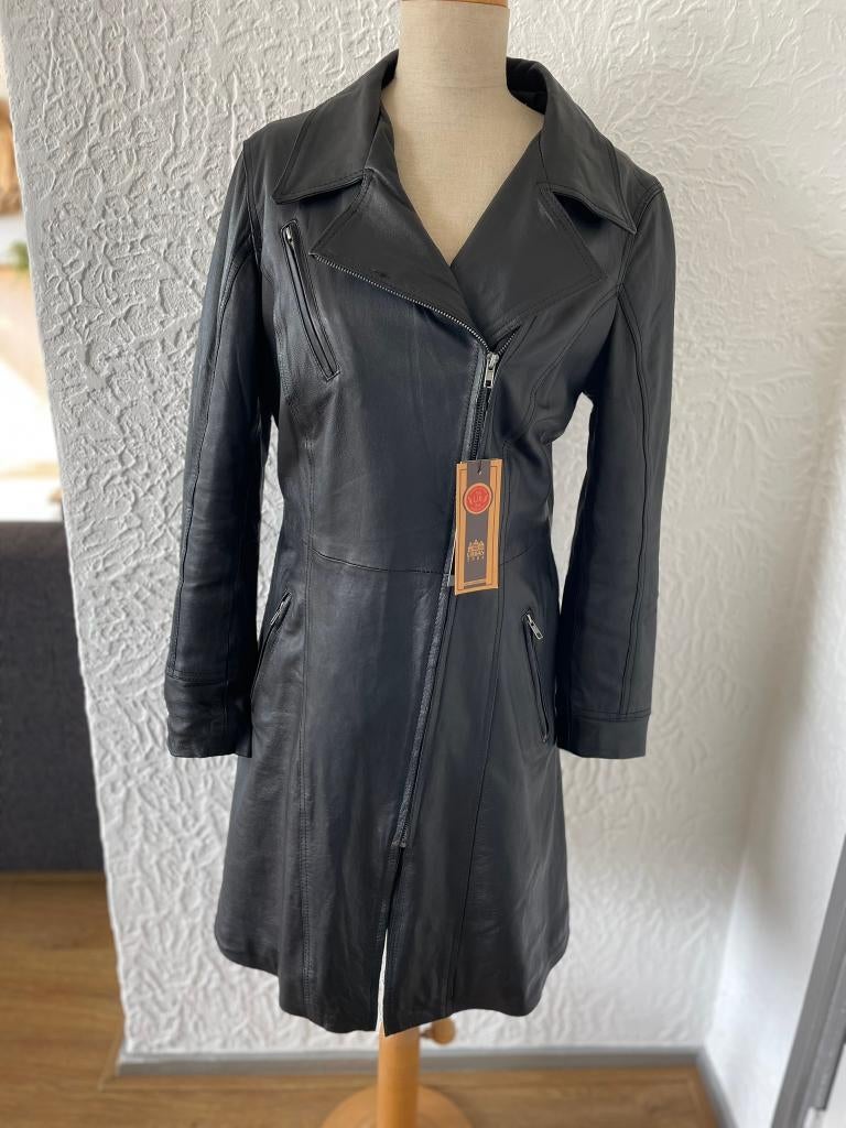 Lange leren jas / leren dames jas/ lams leren jas / NIEUW !!, Kleding | Dames, Ophalen, Nieuw, Maat 38/40 (M), Zwart