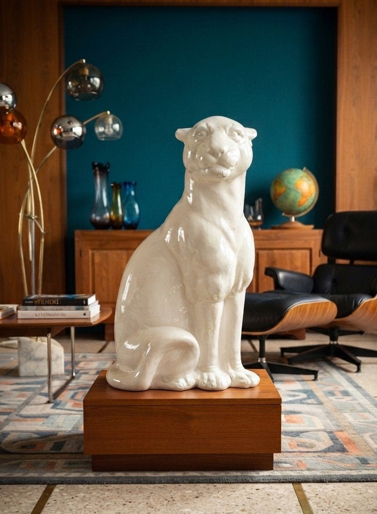 Vintage, Italiaanse, keramische Hollywood Regency panter, Ophalen, Huis en Inrichting