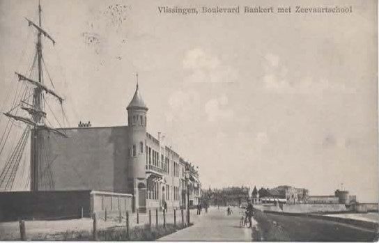 Vlissingen Boulevard Bankert met Zeevaartschool, Verzenden, Voor 1920, Gelopen, Zeeland