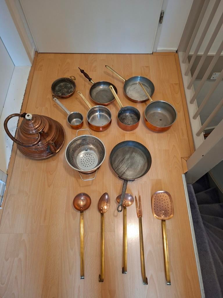 Koperen pannenset en keukengerei, Ophalen, Koper
