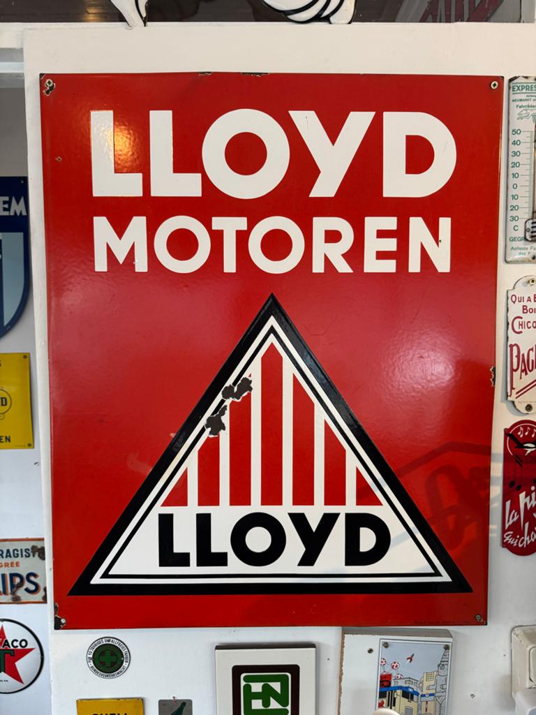 Vintage Emaille Bord Lloyd Motoren - Klassiek Reclamebord, Ophalen of Verzenden