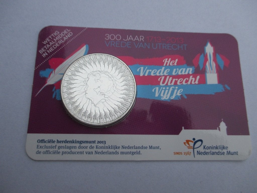 Coincard het Vrede van Utrecht vijfje 2013, Postzegels en Munten, Munten | Nederland, Ophalen of Verzenden, Koningin Beatrix, Euro's
