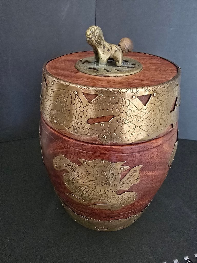 Antieke Chinese Rozenhouten Tabakspot met Messing Beslag, Ophalen of Verzenden, Koper