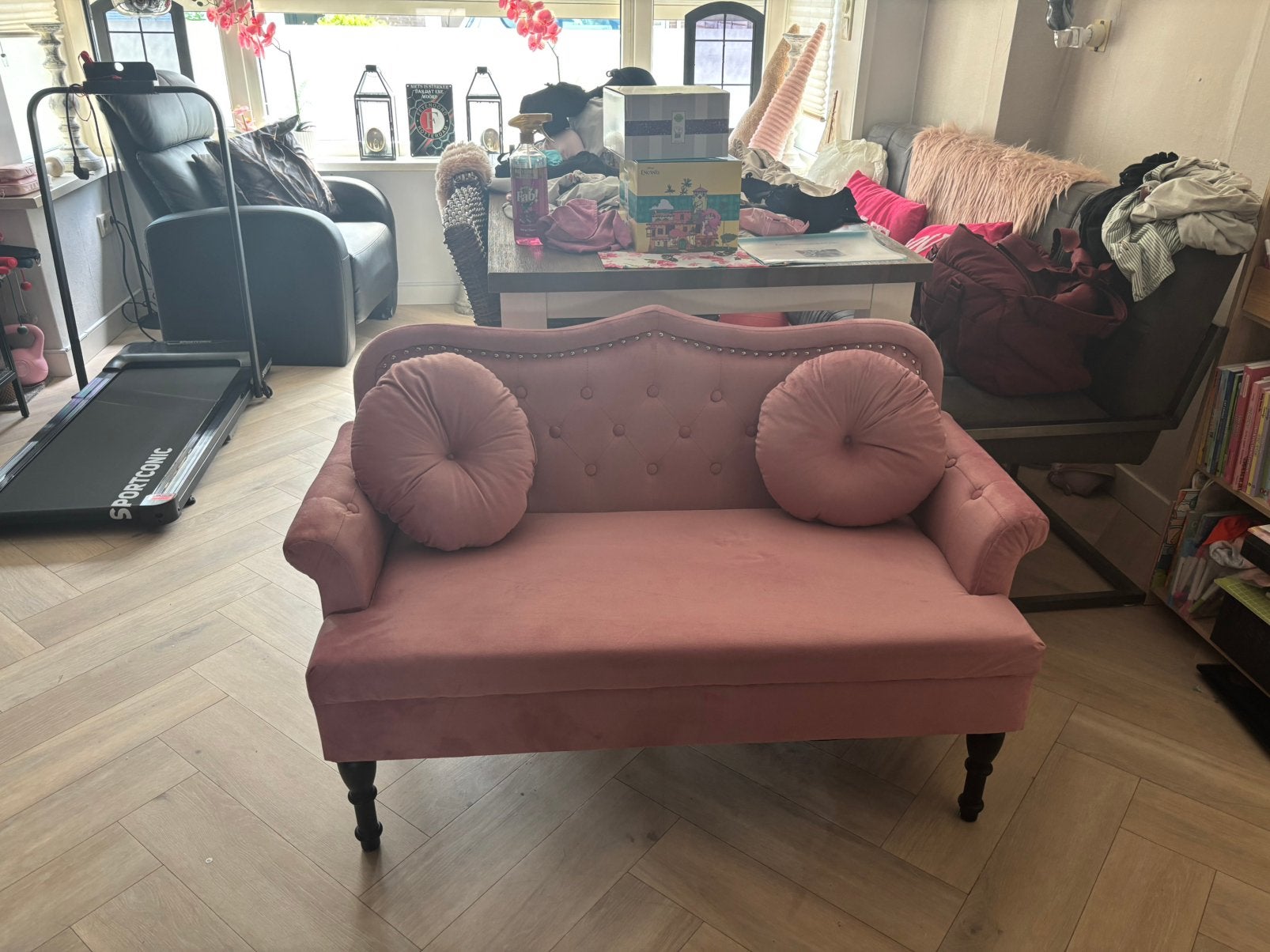Roze velvet bankje, Ophalen, Eenpersoons, Minder dan 75 cm, Nieuw