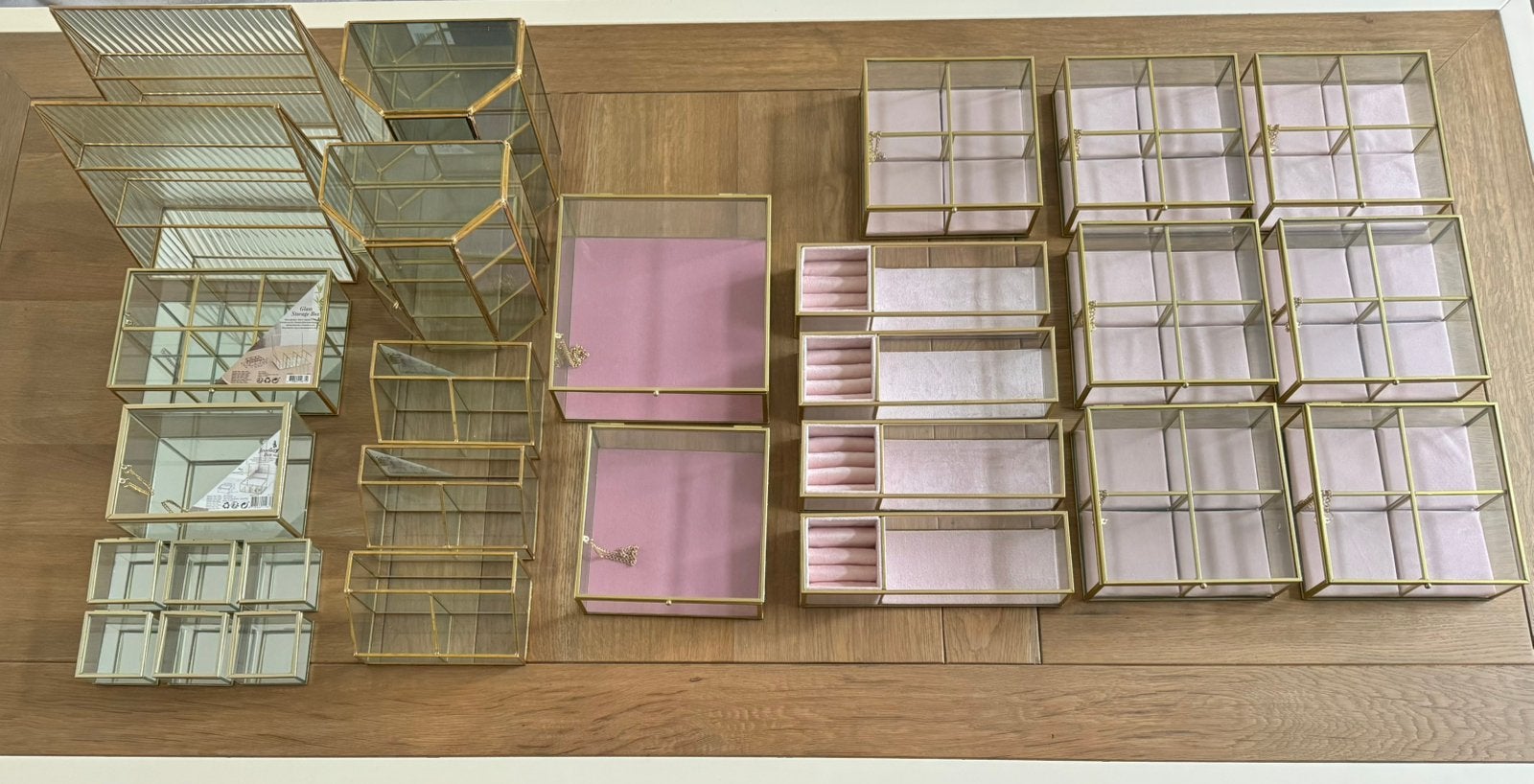 Partij glazen storage/jewellery boxen, goud, Ophalen, Nieuw, Goud, Glas