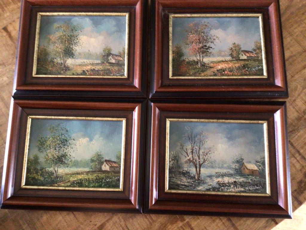 Set van 4 landschapsschilderijen, olieverf op doek, Antiek en Kunst, Kunst | Schilderijen | Klassiek, Ophalen