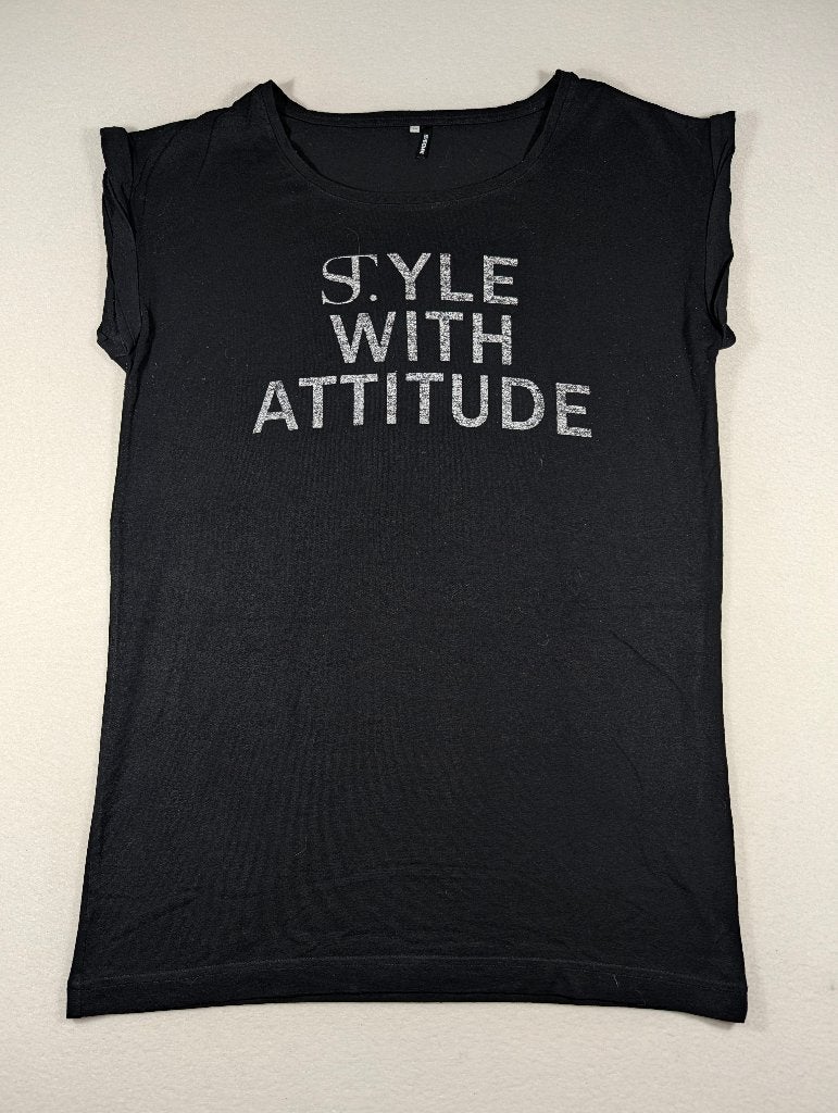 SuperTrash T-shirt XS zwart | style with attitude glitter, Supertrash, Zwart, Ophalen of Verzenden, Zo goed als nieuw