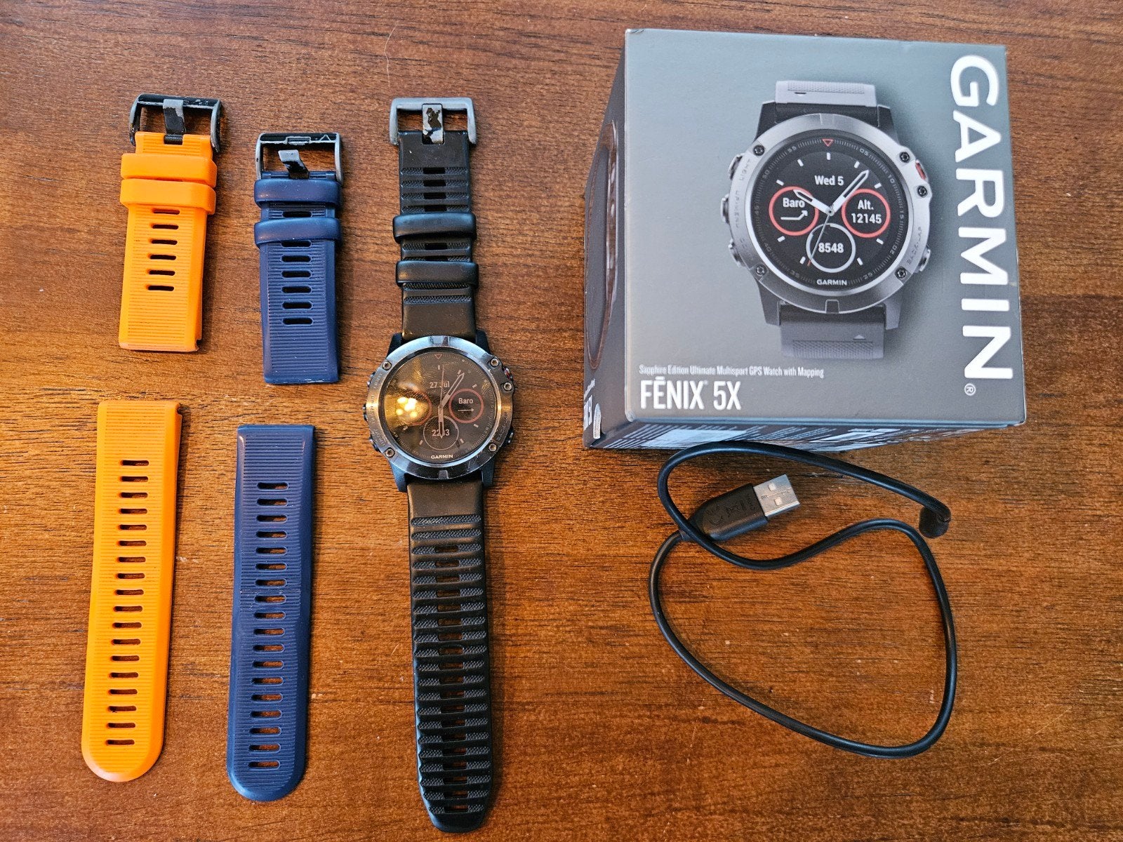 Garmin Fenix 5X Sapphire Edition GPS Smartwatch, Gebruikt, Zwart, Garmin, Ophalen of Verzenden