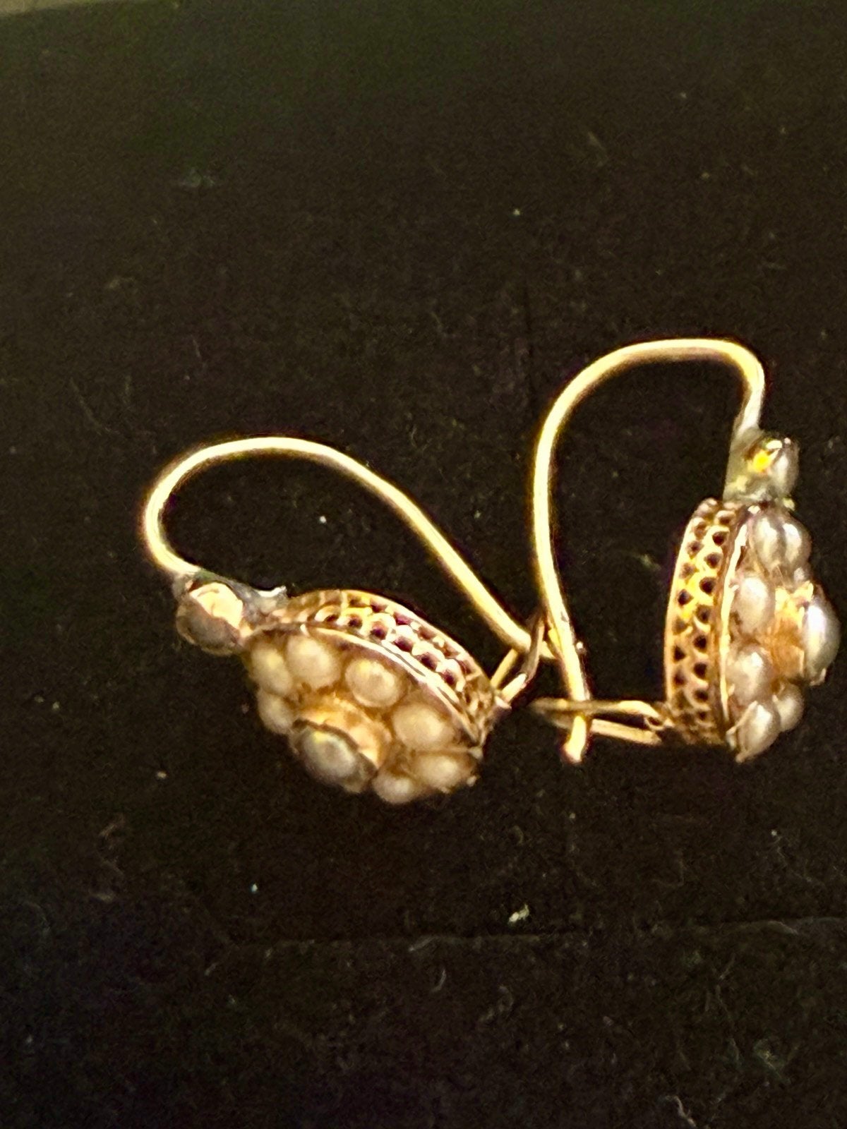 Antieke 18k Gouden Oorbellen met Zaadparels (ca. 1900), Ophalen of Verzenden, Goud, Goud, Hangers