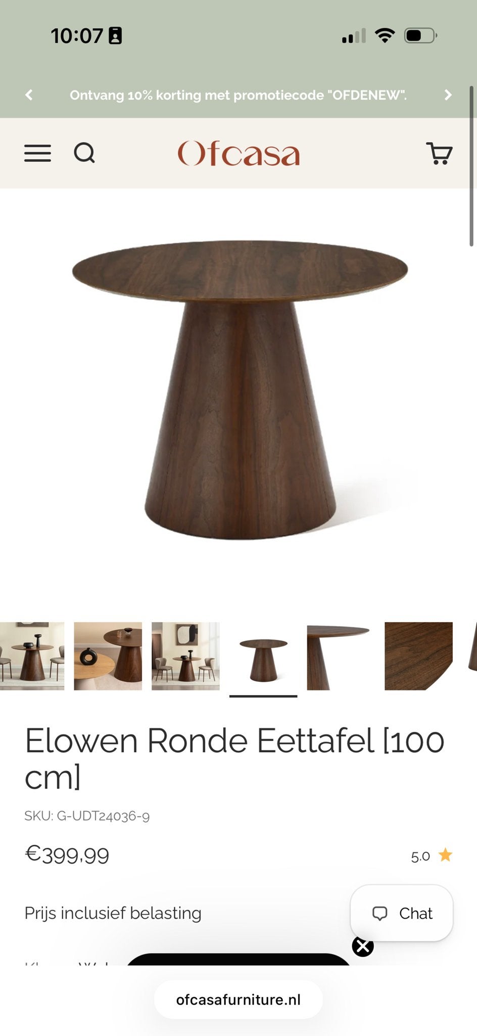 Nieuwe Ronde Eettafel 100cm Bruin Hout - Ofcasa Elwoen, Huis en Inrichting, Tafels | Eettafels, Ophalen, Rond, Nieuw, 50 tot 100 cm