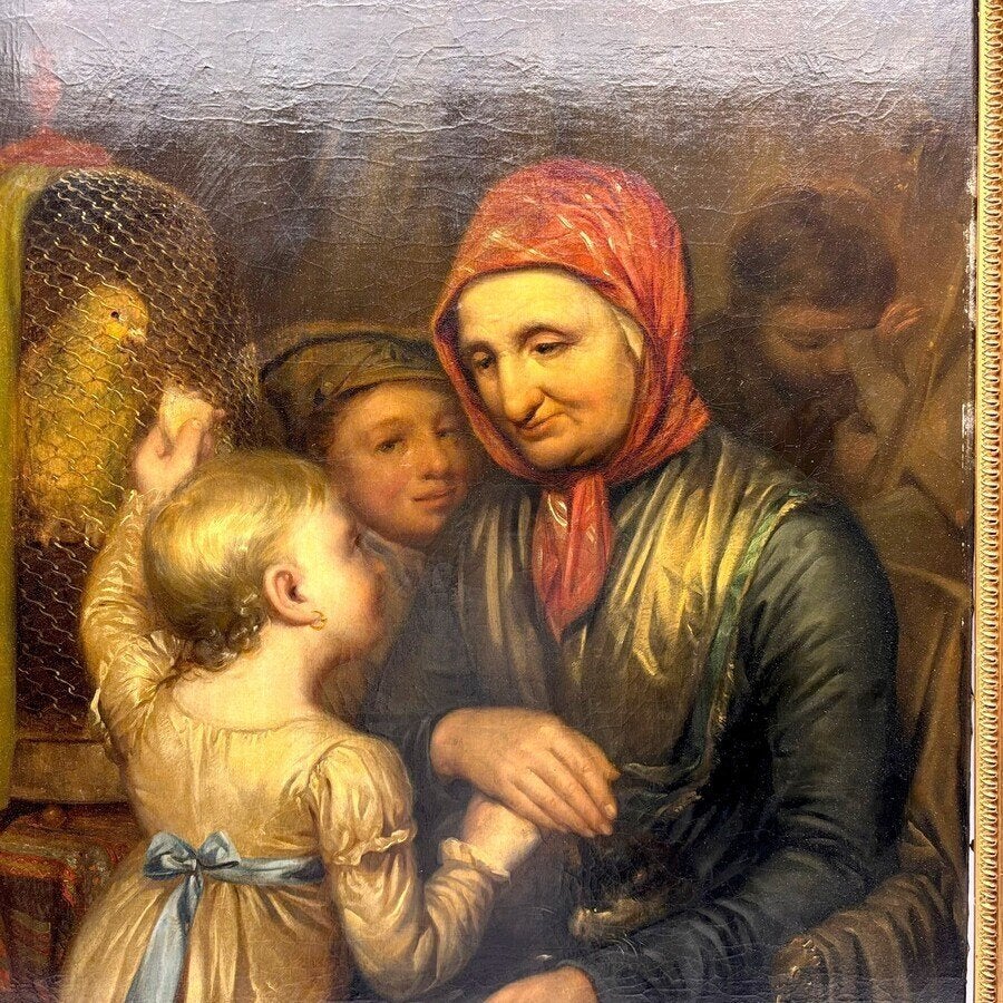 Otto de Boer (1797-1856) - Oma en kinderen bij papegaai, Ophalen of Verzenden