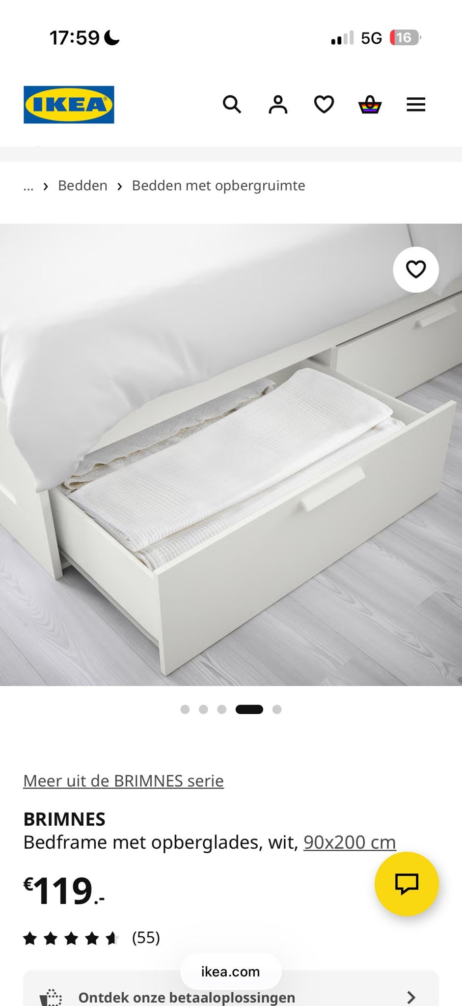 2x IKEA BRIMNES Bedframe wit met opberglades, 90x200 cm, Overige materialen, 90 cm, Eenpersoons, Wit