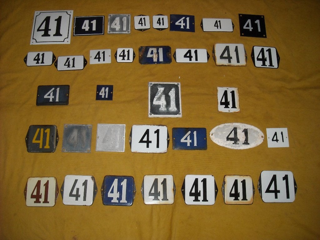 oud emaille huisnummer 41 ook 42 43 44 45 46 47 48 49 50 51, Antiek en Kunst, Ophalen of Verzenden