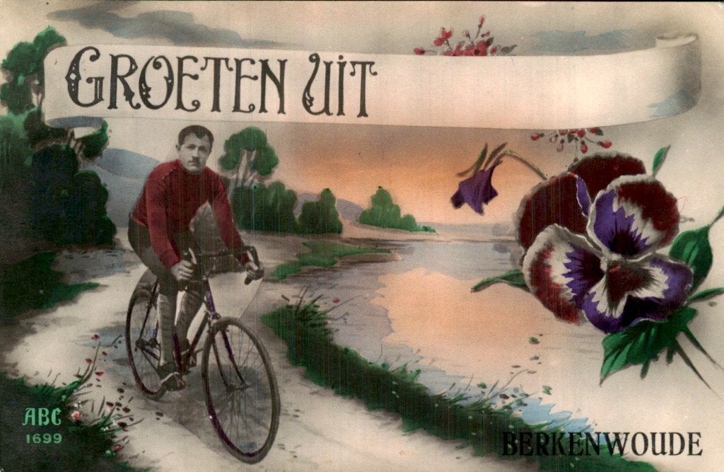Berkenwoude - Fietser - Groeten uit, Verzamelen, Ophalen of Verzenden, Voor 1920, Gelopen, Zuid-Holland