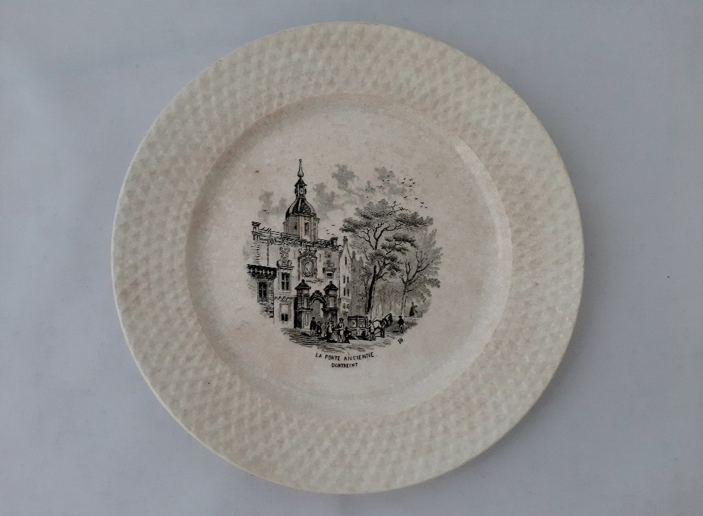 Bord Stadsgezichten Dordrecht 1870 - 1895 Societe Ceramique, Ophalen of Verzenden