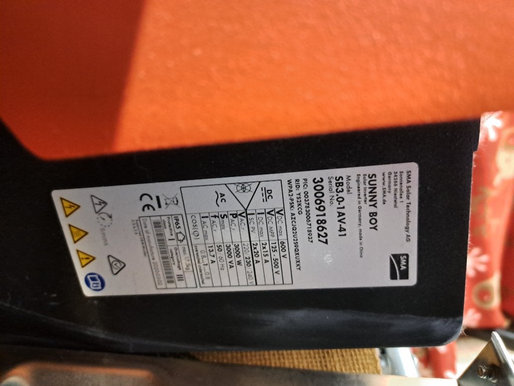 SMA Sunny Boy SB3.0-1AV-41 omvormer voor zonnepanelen., Doe-het-zelf en Verbouw, Ophalen, Gebruikt, Compleet systeem, 200 wattpiek of meer