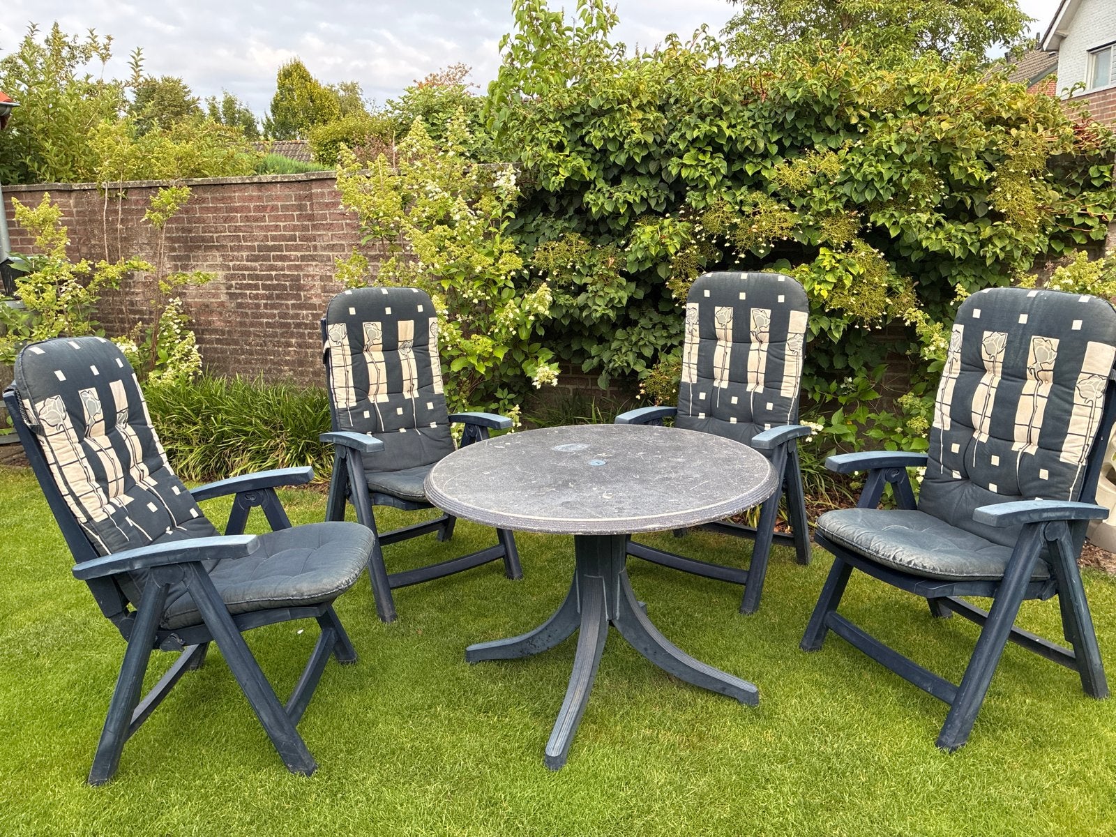 Hartman Prestige Tuinset - 4 stoelen en tafel, Ophalen, 4 zitplaatsen, Kunststof, Gebruikt