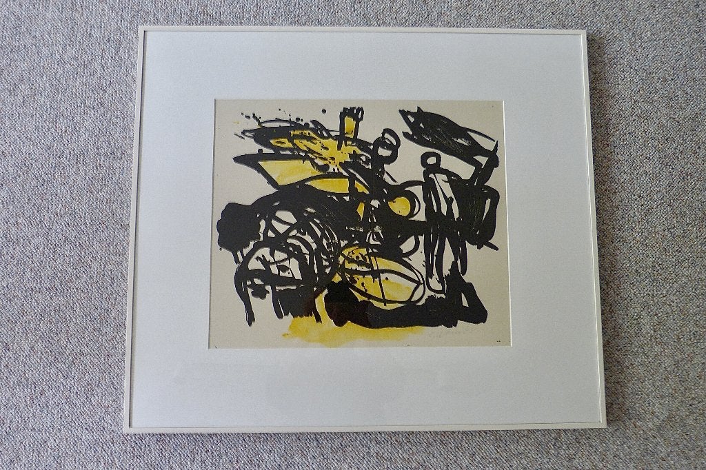 Jan Sierhuis 1928 - 2023, Antiek en Kunst, Kunst | Litho's en Zeefdrukken, Met glas, Lithografie, Abstract, Ophalen