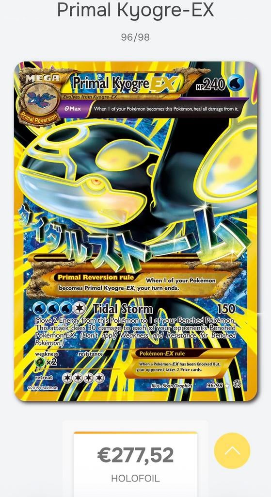 Primal kyogre ex, Ophalen of Verzenden, Zo goed als nieuw, Losse kaart, Foil