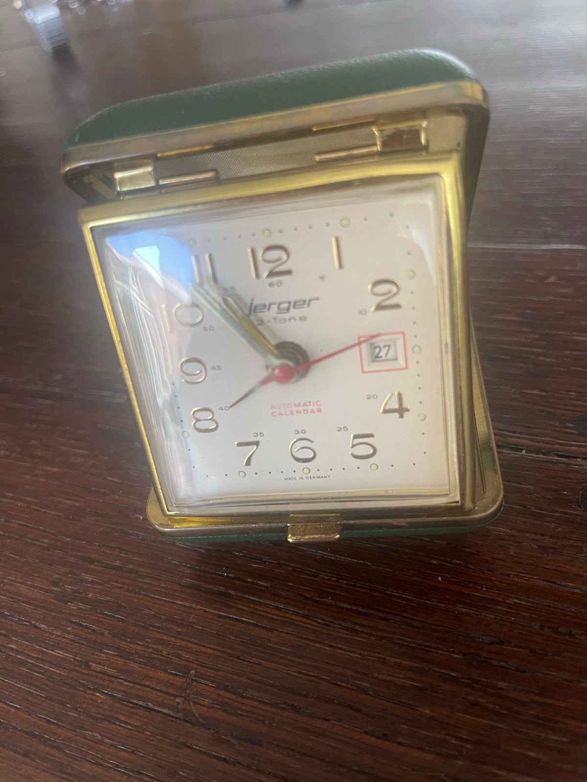 Vintage Jerger reiswekker met kalenderfunctie, Ophalen of Verzenden