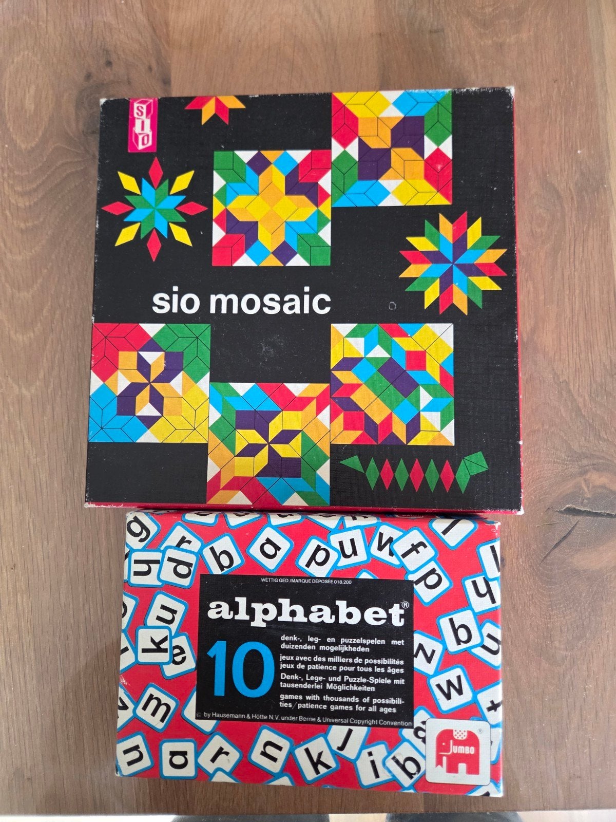 Sio Mosaic & Jumbo Alphabet 10 Denk- en Puzzelspelen, Een of twee spelers, Ophalen of Verzenden, Gebruikt, Sio, Jumbo