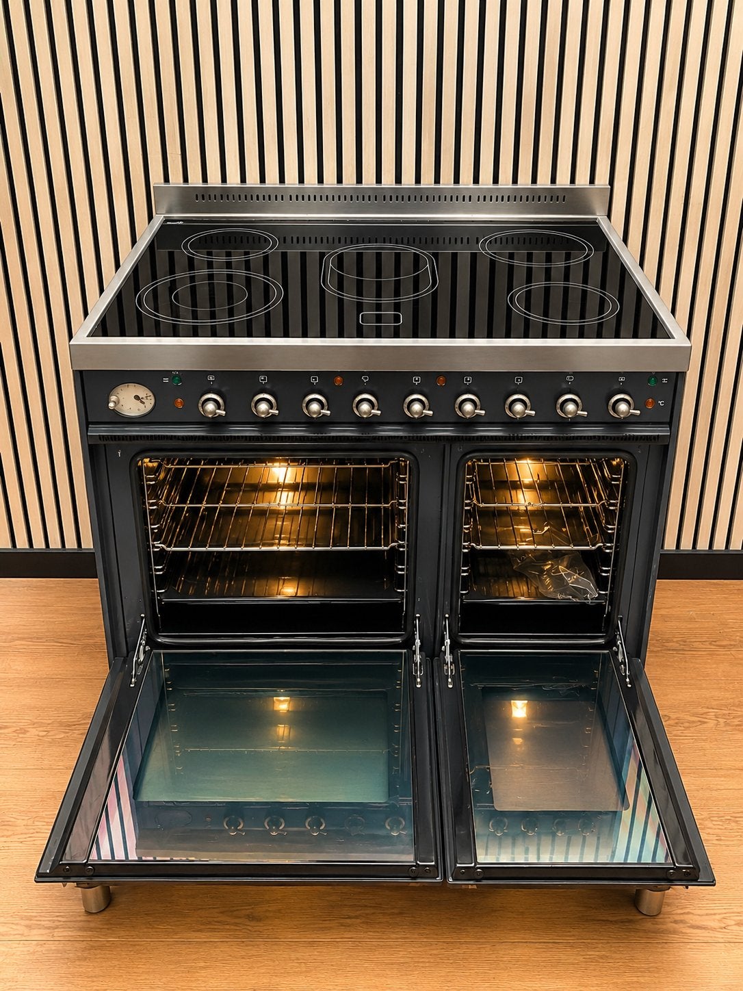 Luxe Boretti Fornuis keramisch met 5 zones & 2 ovens 90 cm, Fornello Esperta, Ophalen of Verzenden, Zo goed als nieuw, Oven met grill