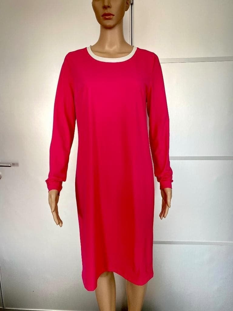 G198 Nieuw Stroke maat 36=S travelstof jurk roze/wit travel, Kleding | Dames, Nieuw, Ophalen of Verzenden, Knielengte, Roze