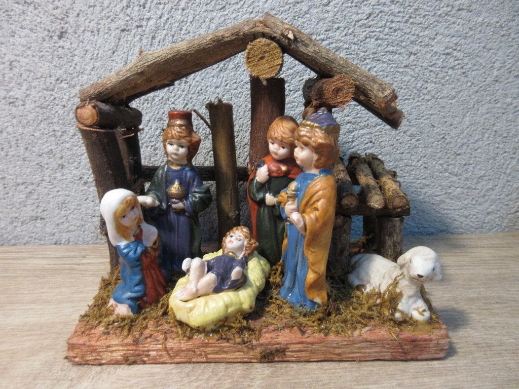 Kleine vintage kerststal, Ophalen of Verzenden, Gebruikt