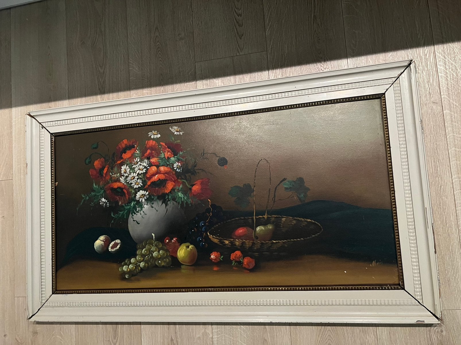Tilly Moes op hout 99 cm breed, hoog 50 cm, Bloemen, Paneel, Ophalen of Verzenden, Olieverf