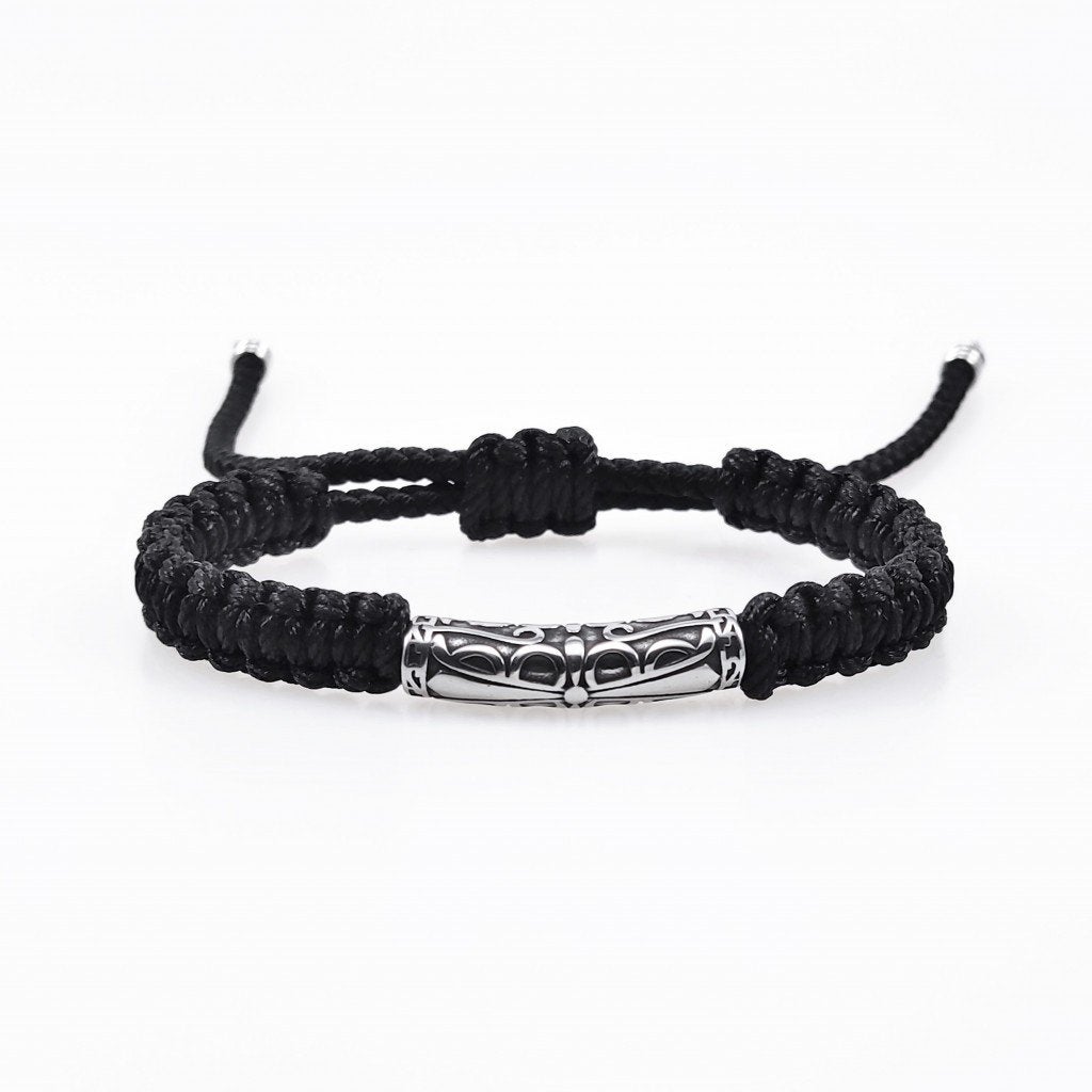 Zwarte Heren Macramé Armband Appliqué RVS Buis Handgemaakt, Staal, Birgitta-Gracht 33, 6465 EL Kerkrade, Nederland, Verzenden