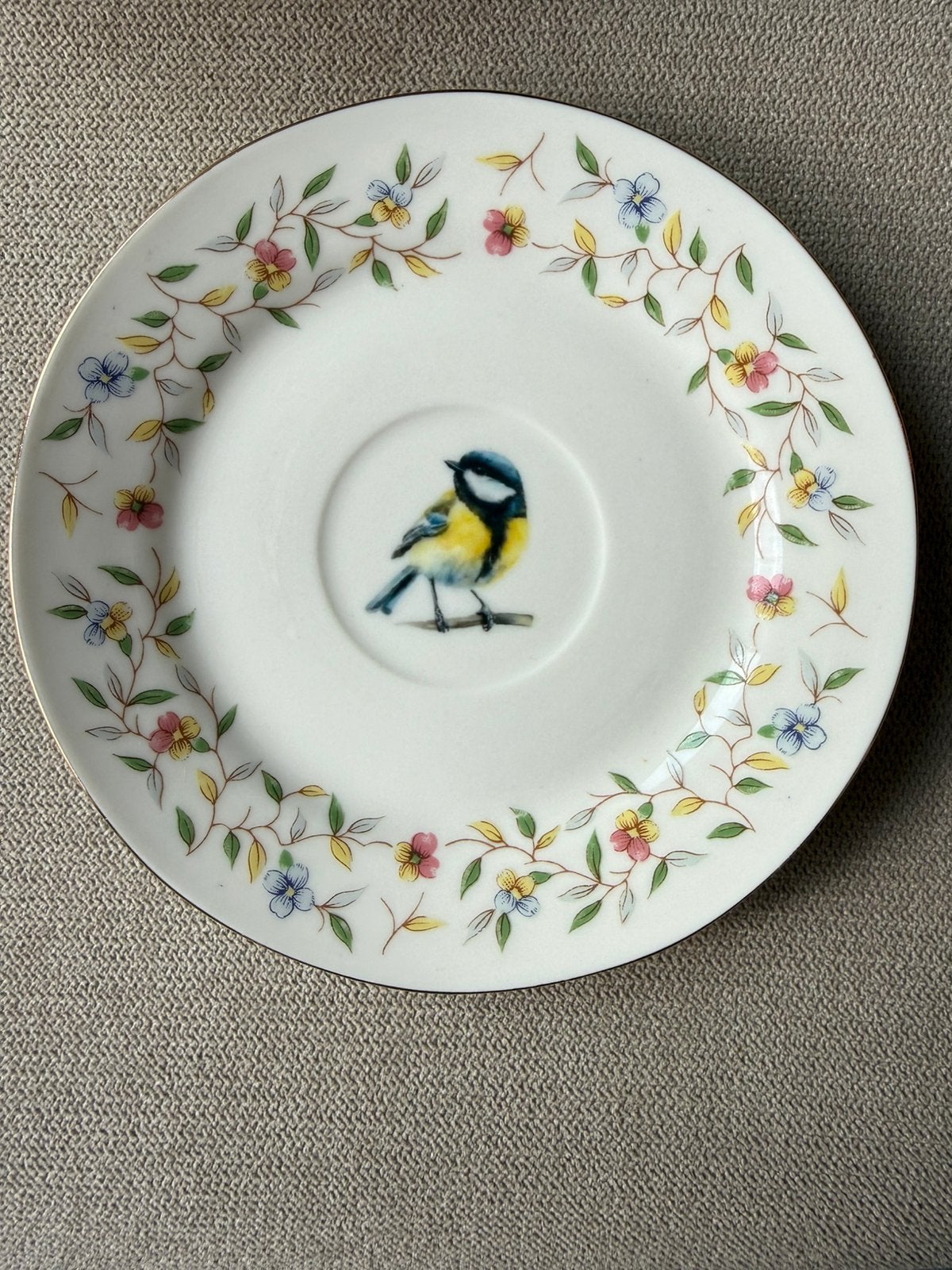 Vintage Chinees porseleinen bloemen bordje koolmees, Antiek en Kunst, Ophalen of Verzenden