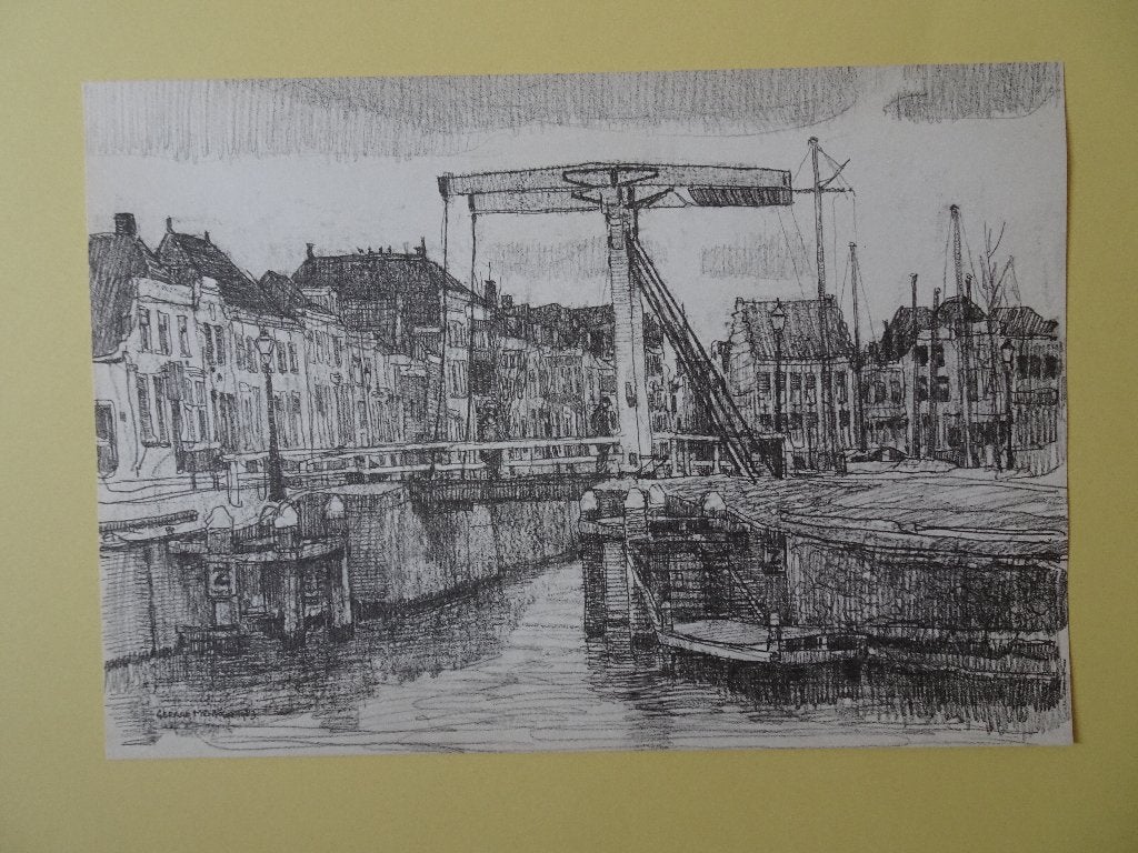 Litho St. Maartensbrug Goes en haven, Gerard Menken 1983, Antiek en Kunst, Kunst | Litho's en Zeefdrukken, Origineel, Verzenden