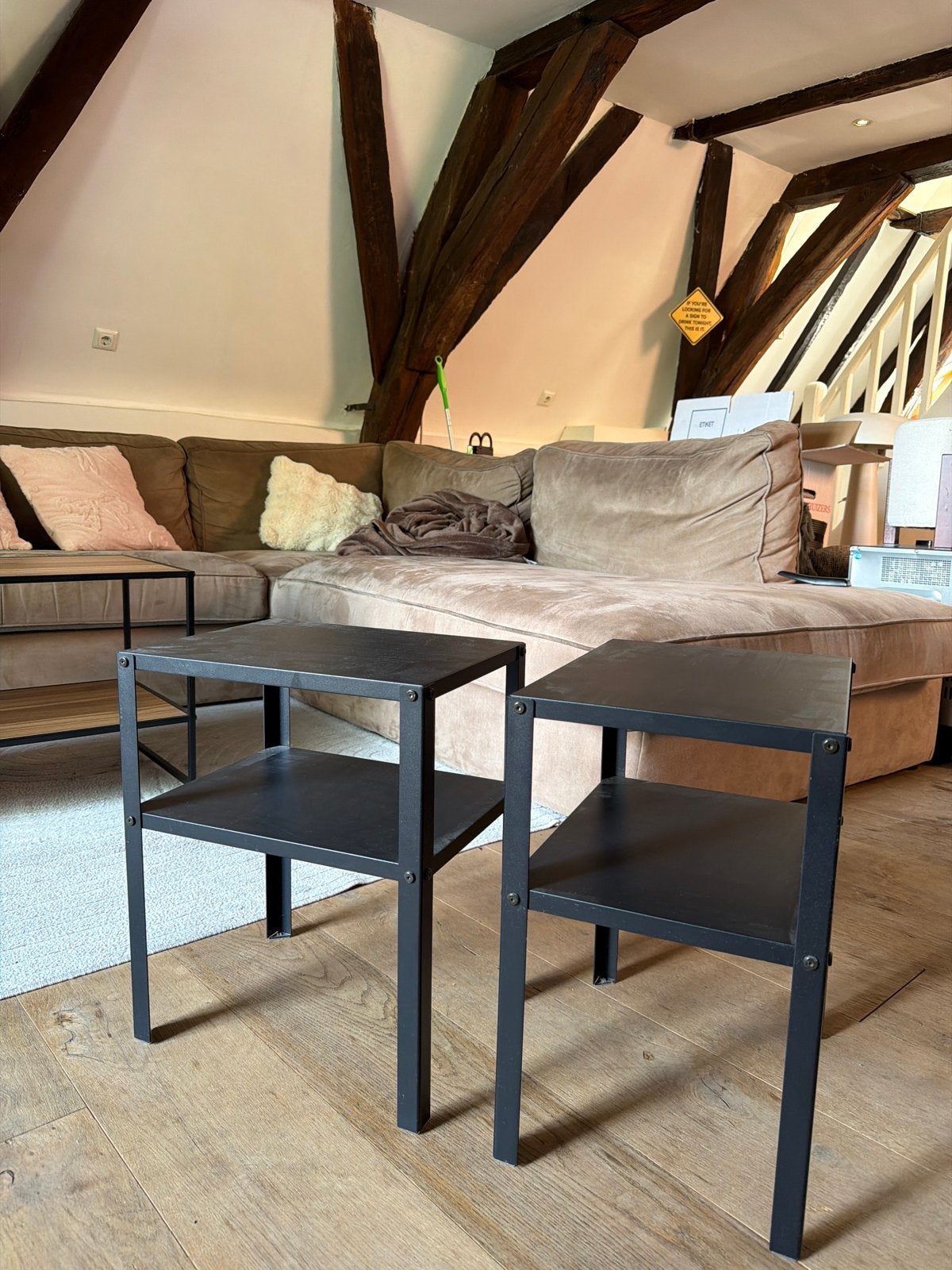 Set van 2 zwarte nachtkastjes IKEA, Gebruikt, Minder dan 45 cm, Metaal of Aluminium, Ophalen of Verzenden