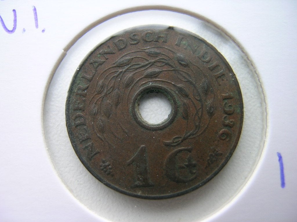 Cent 1936 Nederlands Indie, Ophalen of Verzenden, Koningin Wilhelmina, 1 cent, Losse munt