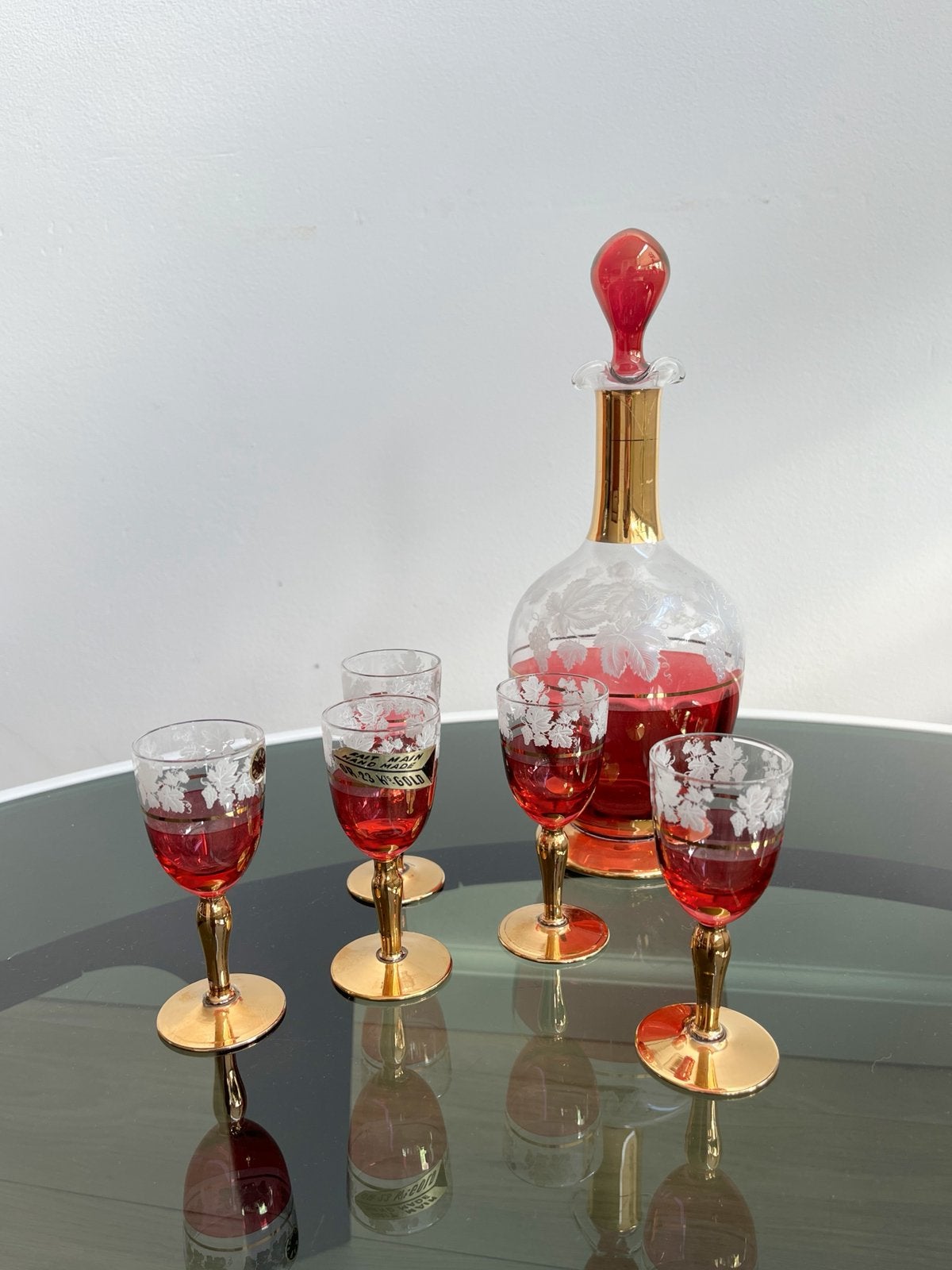 Antieke Boheemse karaf met glazen, Antiek en Kunst, Ophalen of Verzenden