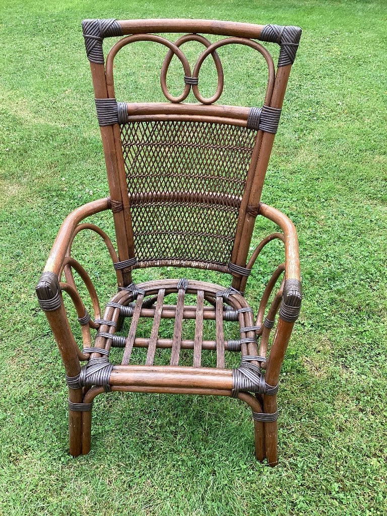 Vintage rotan stoel, Ophalen, Gebruikt, 50 tot 75 cm, Riet of Rotan