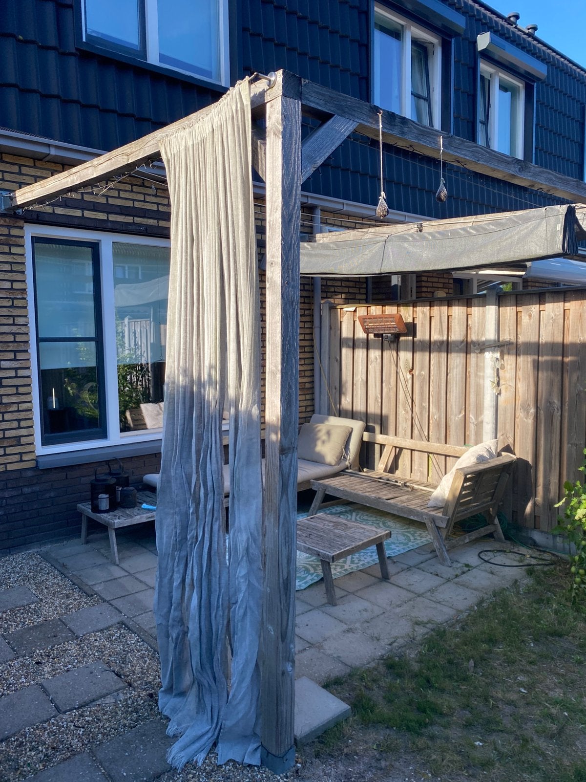 Terrasoverkapping met harmonicadoek, Ophalen, Gebruikt, Veranda