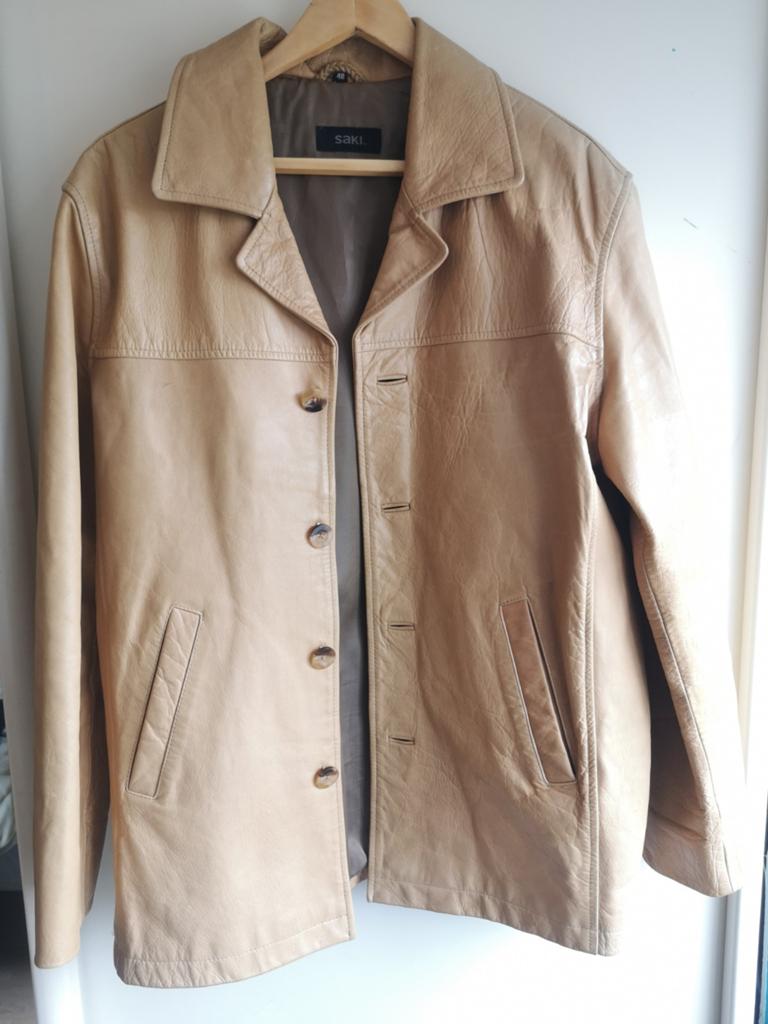 Saki Leren Jas Heren - Beige, Maat 48 (M), Maat 48/50 (M), Beige, Ophalen of Verzenden, Zo goed als nieuw
