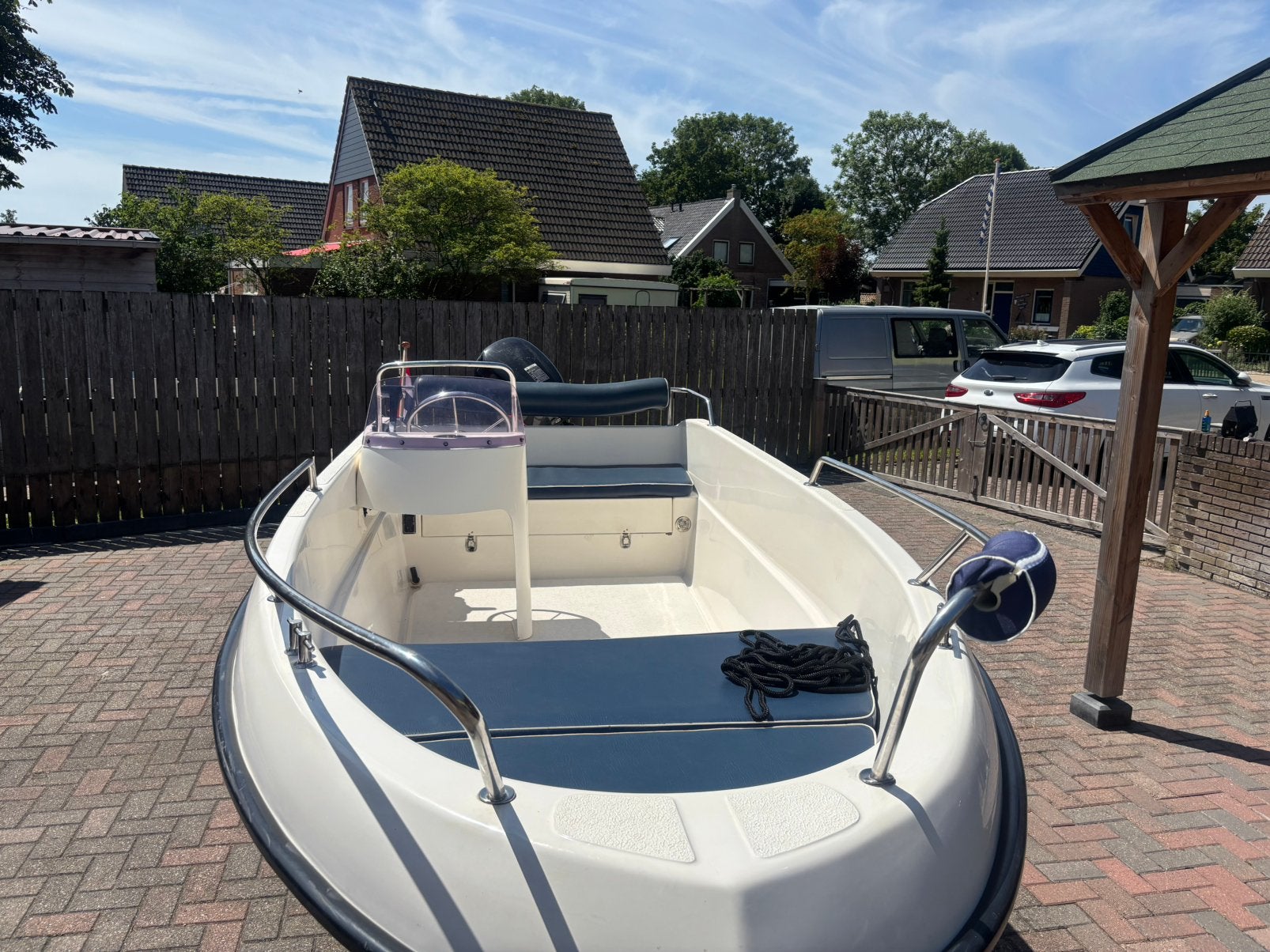 Myzyk pm410 met 25 pk Suzuki v-twin en trailer, Watersport en Boten, Vis- en Consoleboten, Ophalen, 10 tot 30 pk, Gebruikt, Viertaktmotor