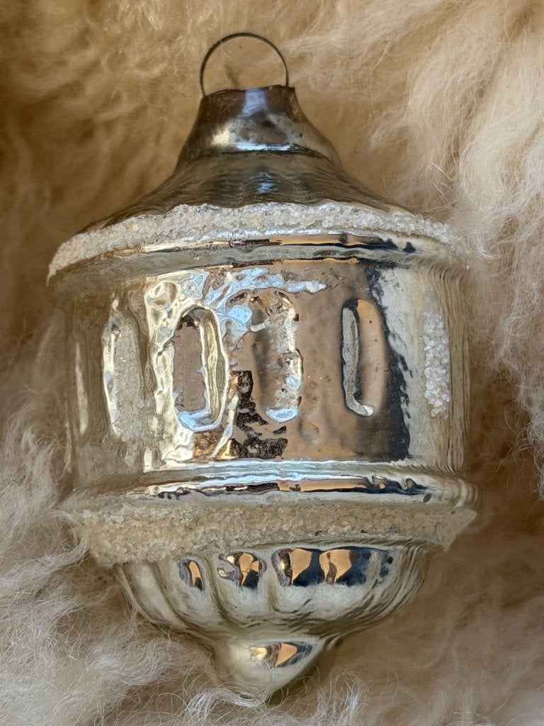 Vintage glazen kerstornament lantaarn zilver – oude kerstbal, Diversen, Ophalen of Verzenden, Gebruikt