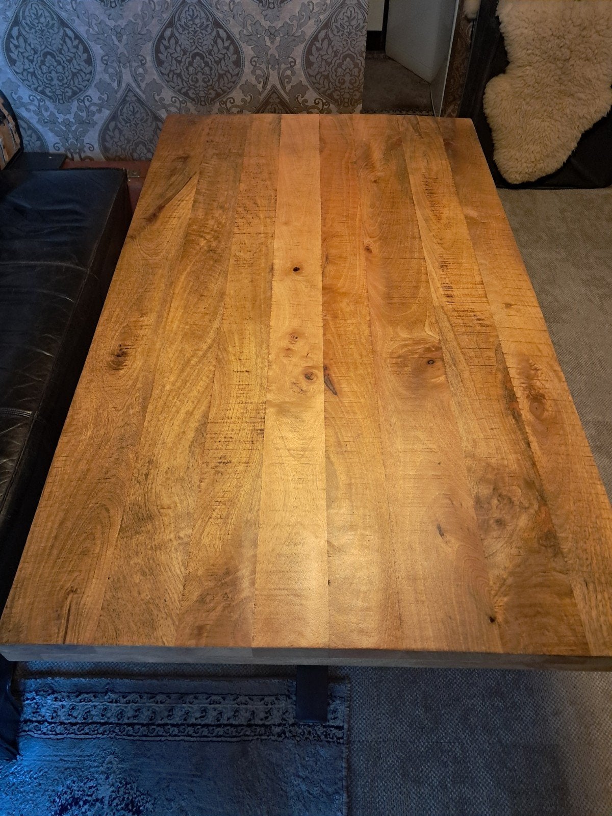 Robuuste eettafel mooi hout met metalen spinpoot, Gebruikt, Industrieel, Modern, 50 tot 100 cm, 150 tot 200 cm