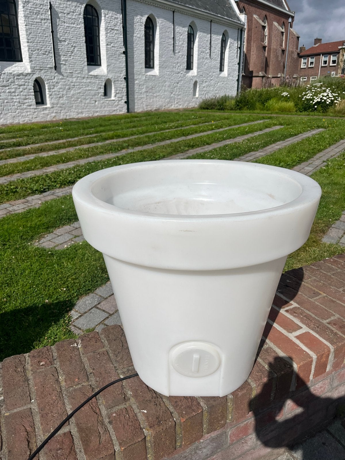 Lichtgevende Bloempot - Wit Kunststof, Tuin en Terras, Bloempotten, Kunststof, Gebruikt, Rond, Binnen