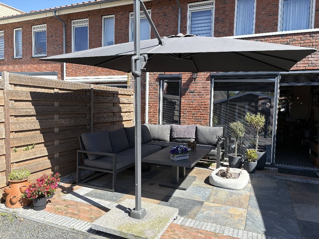 Platinum Ibiza Zweefparasol – Antraciet - 3.50 2.60, Tuin en Terras, Ophalen, Kantelbaar, Gebruikt, Zweefparasol