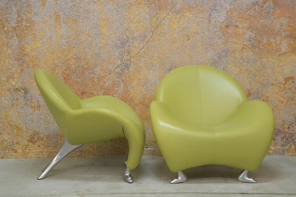 ZGANieuw limegroene Leolux Papageno design fauteuil, Leolux, Leolux, 75 tot 100 cm, Ophalen of Verzenden
