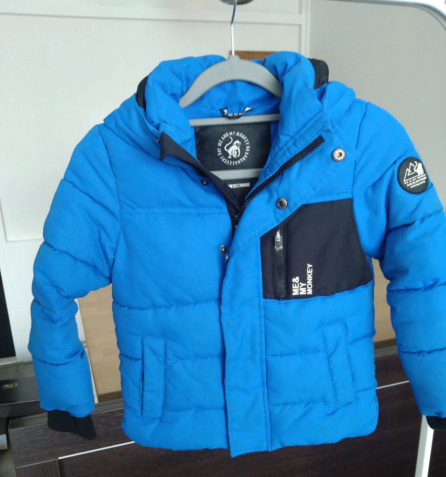 Blauwe winterjas Me & My Monkey maat 116, Ophalen, Zo goed als nieuw, Me & My Monkey, Jongen
