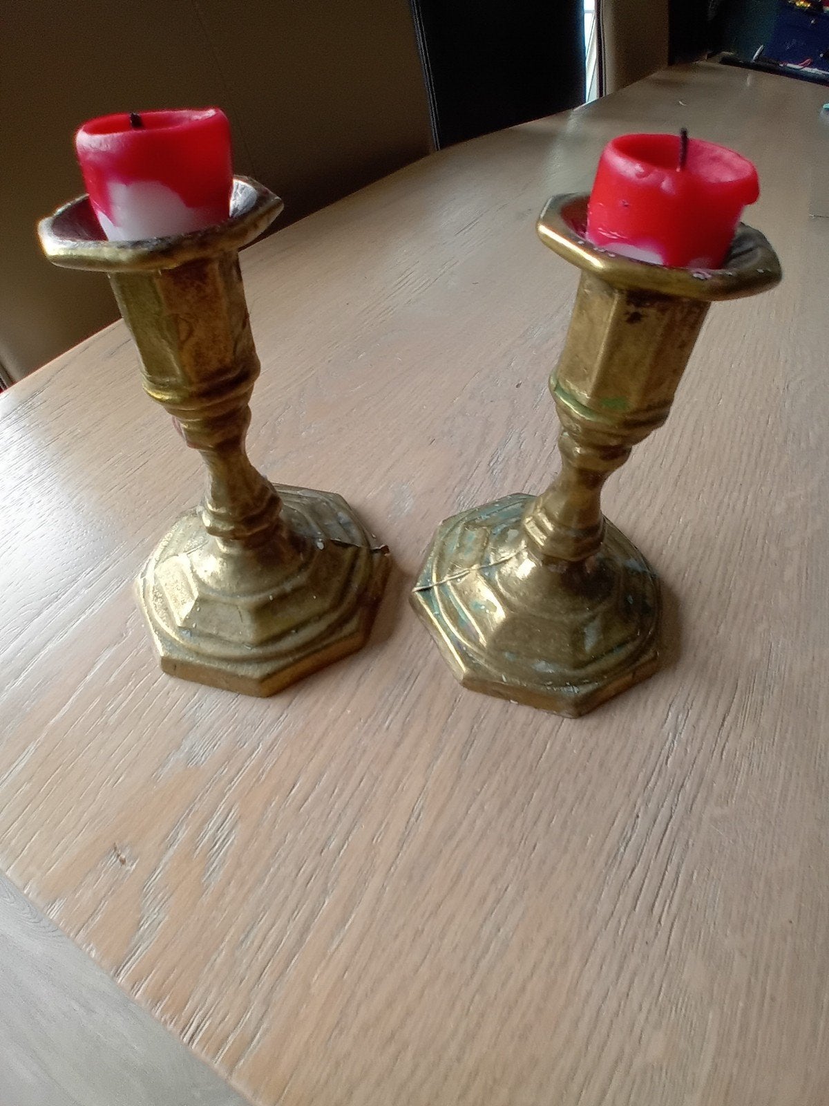 2 koperen messing kandelaartjes 11cm hoog, Ophalen of Verzenden, Koper of Brons