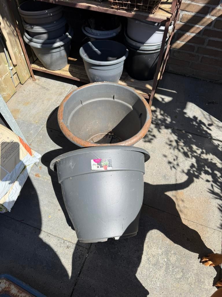 Elho 2 binnen potten bloembakken 50 cm en 35 ltr, Ophalen, Kunststof, Minder dan 30 cm, Rond