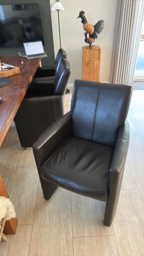 6 bruin lederen tafelstoelen, Huis en Inrichting, Stoelen, Ophalen, Bruin, Leer, Zo goed als nieuw