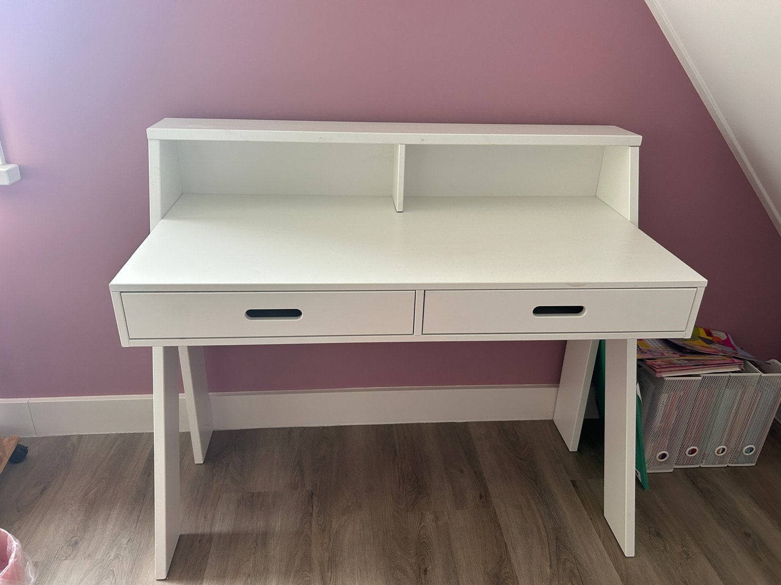 Wit bureau met opbergruimte en lades, Overige typen, 112 cm, Gebruikt, 55 cm